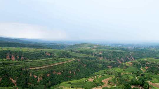 中国山西临汾翼城县黄土高原植被农田航拍