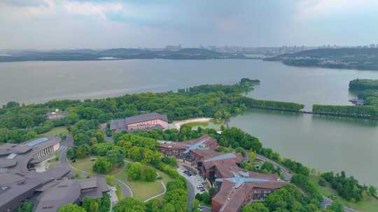 湖北武汉东湖听涛景区航拍自然风光生态旅游