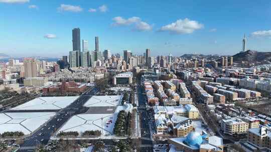 城市雪景 冬天 城市雪景航拍