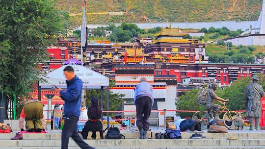 西藏 日喀则 扎什伦布寺 磕长头 藏传佛教视频素材模板下载