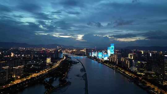 航拍福建福州闽江夜景