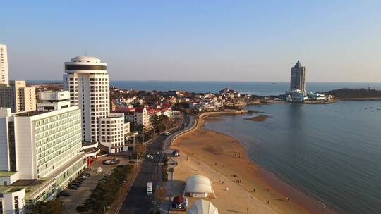 4k 航拍青岛前海一线城市景观