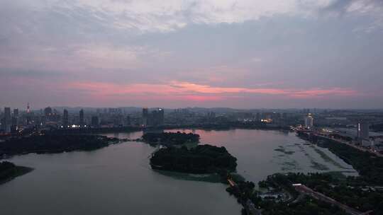 江苏南京夕阳晚霞夜幕降临夜景灯光航拍