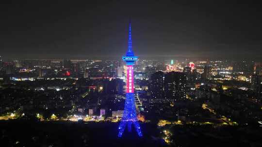 四川德阳城市地标德阳电视塔夜景灯光航拍