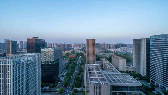杭州滨江区城市风光日转夜延时摄影