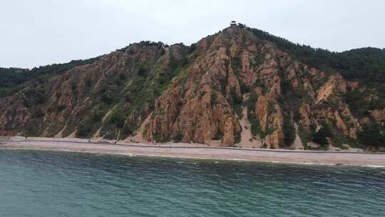 航拍山东长岛林海海岸线大海风光