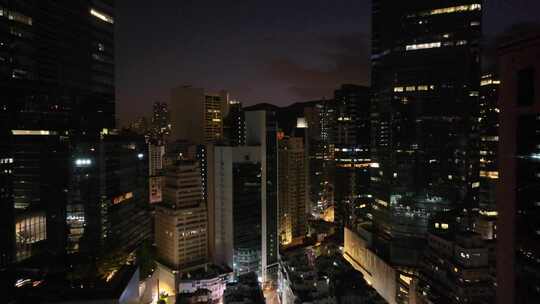 香港湾仔区写字楼夜景航拍