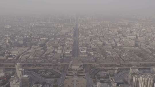 西安空镜航拍大景灰片古城城墙都市城市风景