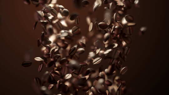 坠落的烘焙芳香咖啡豆的慢镜头视频素材模板下载