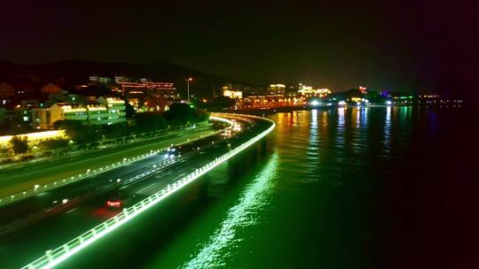 无人机拍摄演武大桥世茂海峡双子大厦夜景灯光