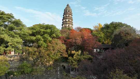 苏州园林旅游地标虎丘秋韵（航拍原片素材）