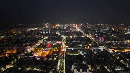 甘肃张掖城市大景夜景灯光交通航拍