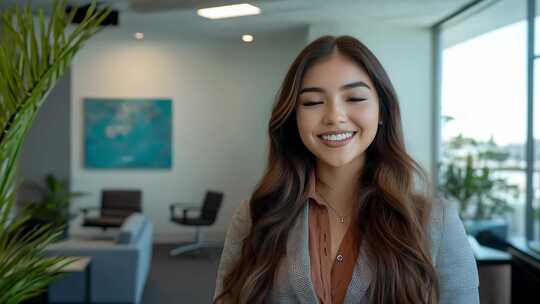 职场女性自信微笑办公场景展示
