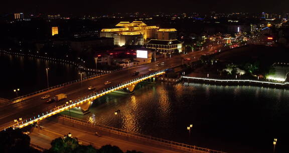 城市航拍 苏州相门桥车流江苏大学夜景 亮灯