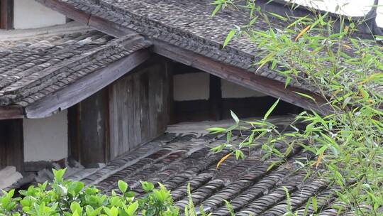 中式建筑竹叶屋檐一角