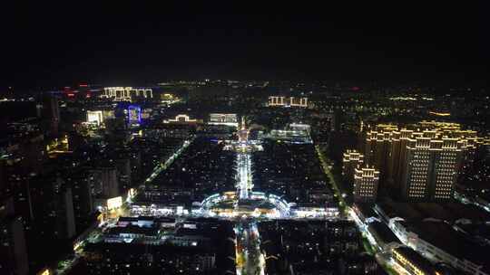 江苏宿迁城市夜景灯光交通车辆行驶航拍