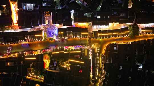中国江苏省苏州山塘街景区夜景航拍