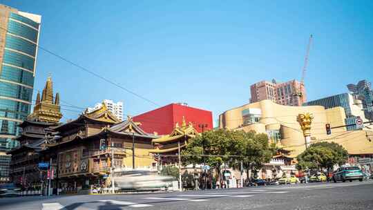 上海静安寺路口人流延时