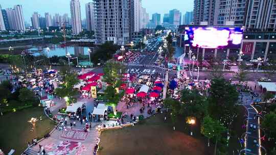 湖南衡阳雁鸣溪夜市航拍4K