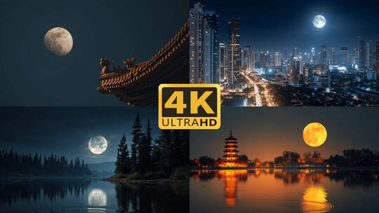 4K中秋月圆月亮升起2