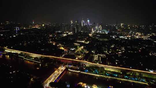 江苏南京城市夜景灯光秦淮河夜景航拍