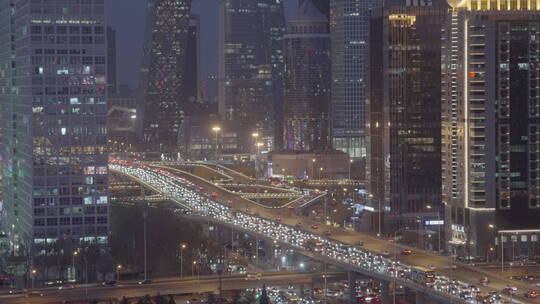 北京国贸夜景车流 都市夜景