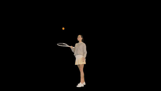 年轻女子在她的网球拍上弹球，阿尔法频道