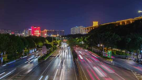 城市道路交通晚高峰 高速公路车流夜景延时