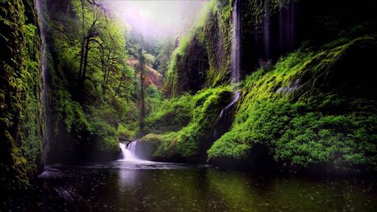 瀑布河流小溪森林自然风景水资源