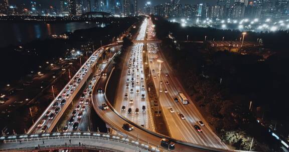 航拍深圳湾超级总部建设进展夜景