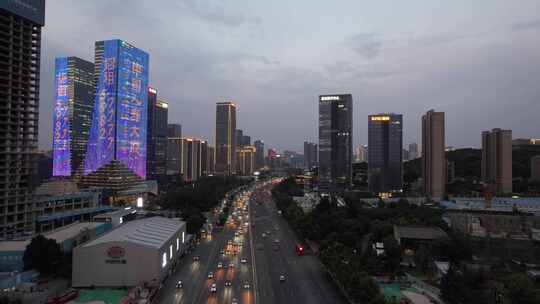 济南城市夜幕降临夜景灯光航拍