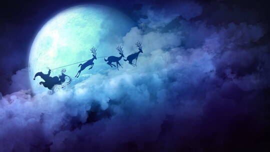 圣诞老人在云彩上奔跑送礼物过圣诞节
