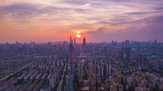 长沙日落晚霞夕阳移动延时航拍城市