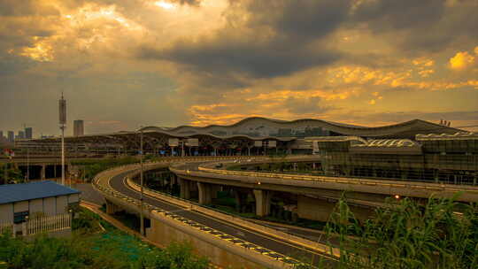 湖南长沙高铁南站夕阳延时摄影4K视频