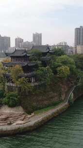 竖版航拍湖南衡阳石鼓书院4A景区