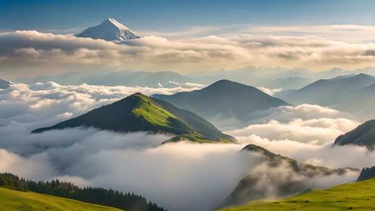 山间云海与雪峰全景