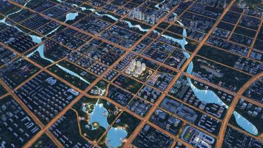 鸟瞰城市夜景区位动画素材