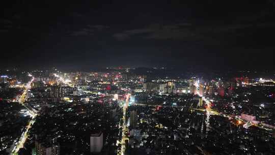 航拍广西玉林城市大景夜景灯光