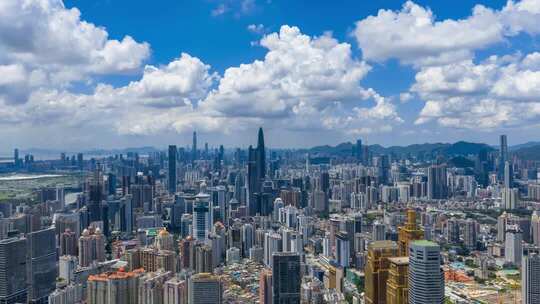 深圳城市蓝天白云光影变化航拍延时