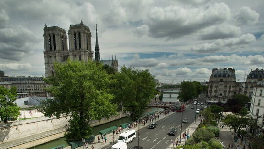 巴黎圣母院航拍视频素材模板下载