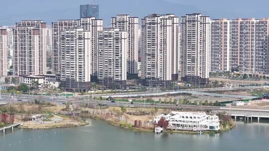 莆田木兰溪湖边高楼林立的住宅建筑群