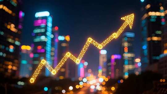城市夜景中上升的粒子箭头