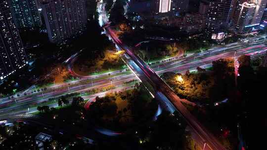 深圳立交桥夜晚延时车流高架桥公路夜景汽车