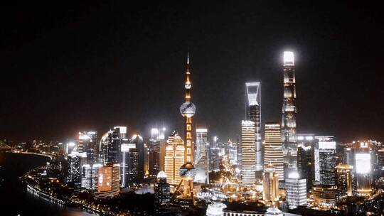 上海天际线夜景延时航拍