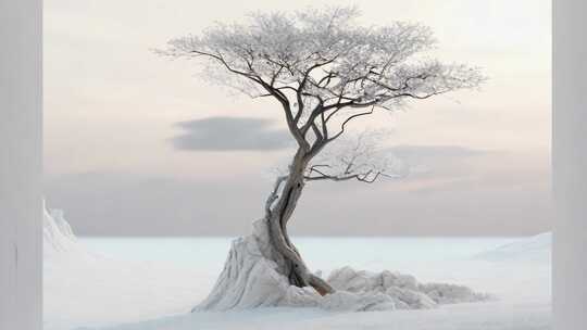 冰雪天地中的孤树