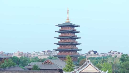 航拍上海宝山寺佛教寺院自然风光