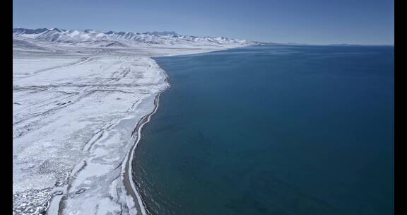 4K航拍高清西藏纳木措湖泊高原雪山风景冬季