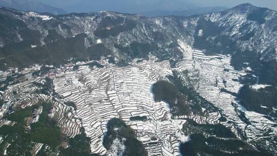 杭州临安林家塘梯田雪景航拍