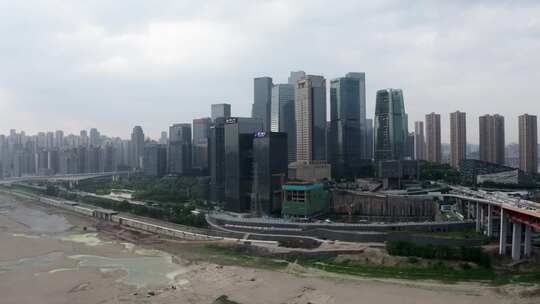 重庆地标夜景航拍建筑环球金融中