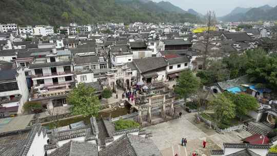 油菜花开 宣城市绩溪县龙川风光航拍素材